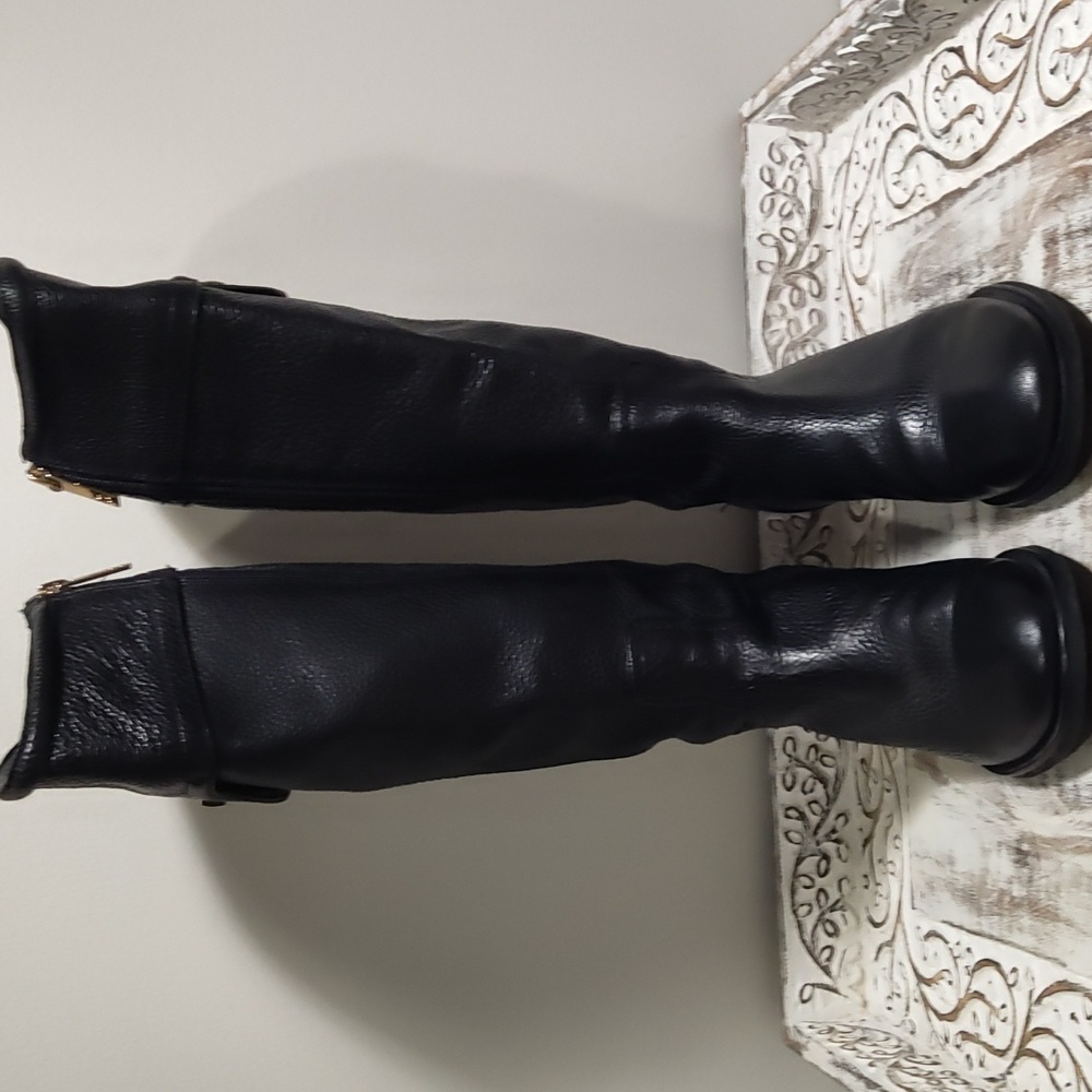 Tory Burch Selma Riding Boot-Black Leather Size 7